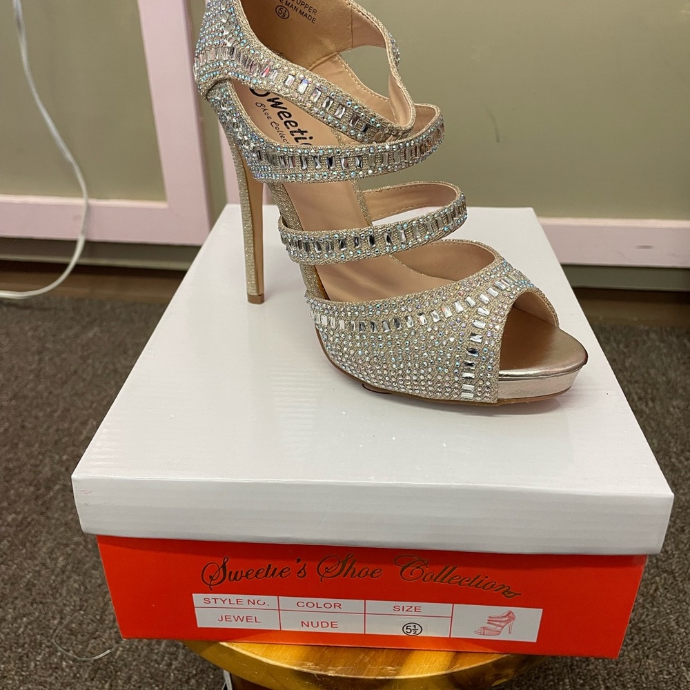 The “Jewel” Shoe by Sweeties Shoes. Champagne Rhinestone Size 5.5 last pair